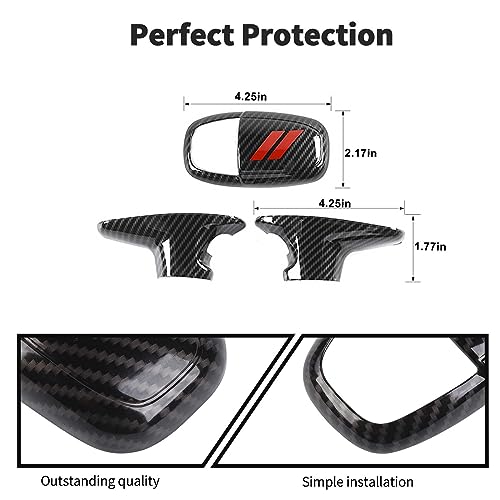 JWWY Gear Shift Shifter Knobs Gear Selector Gear Lever Gearstick Knob Cover Trim for 2015-2026+ Dodge Challenger Charger 2018-2026+ Durango Interior Accessories Red Carbon Fiber 3pcs - Image 5