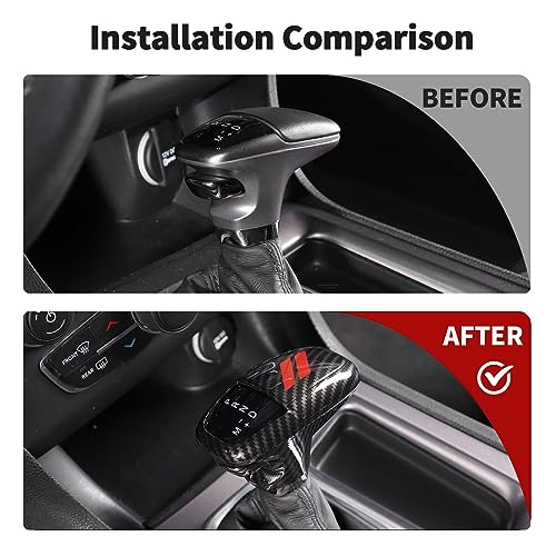 JWWY Gear Shift Shifter Knobs Gear Selector Gear Lever Gearstick Knob Cover Trim for 2015-2026+ Dodge Challenger Charger 2018-2026+ Durango Interior Accessories Red Carbon Fiber 3pcs - Image 2