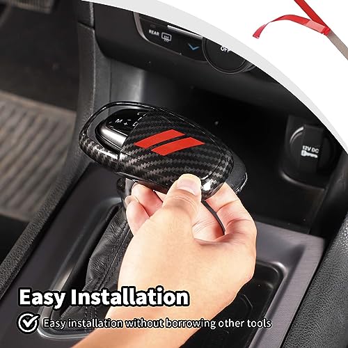 JWWY Gear Shift Shifter Knobs Gear Selector Gear Lever Gearstick Knob Cover Trim for 2015-2026+ Dodge Challenger Charger 2018-2026+ Durango Interior Accessories Red Carbon Fiber 3pcs - Image 4