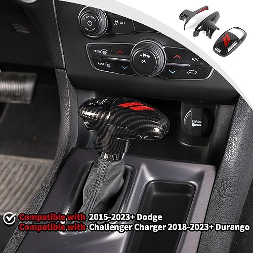 JWWY Gear Shift Shifter Knobs Gear Selector Gear Lever Gearstick Knob Cover Trim for 2015-2026+ Dodge Challenger Charger 2018-2026+ Durango Interior Accessories Red Carbon Fiber 3pcs - Image 3