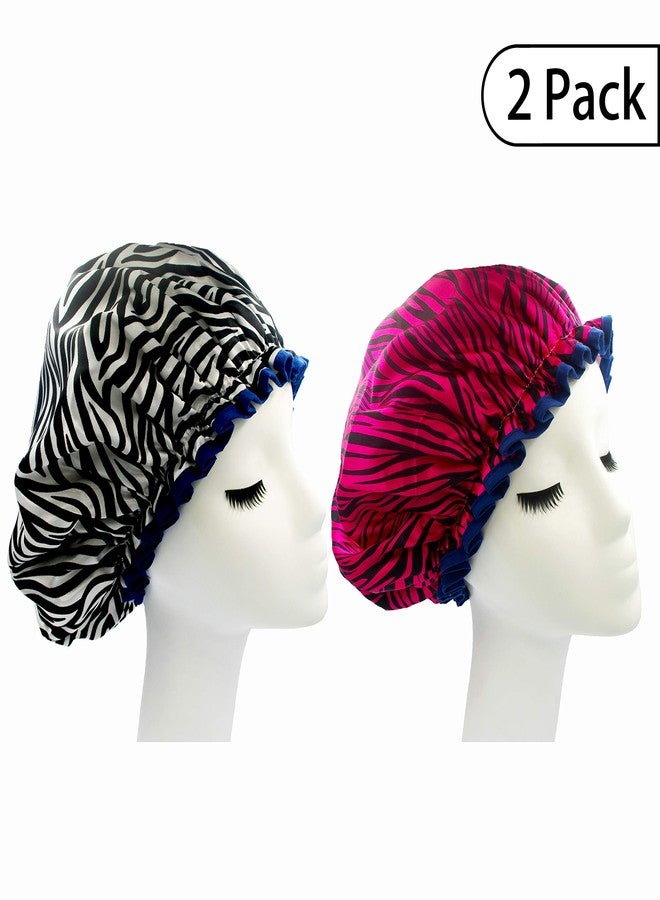 Bleu Bath (2 Pack) Sexy Lovely Fashion Style Hair Cap Extra Large Double Layer Lined Waterproof Durable Eco-Friendly Shower Cap with Tight Elastic-Fashionista Collection Bath Cap (Sexy Style) - Image 1