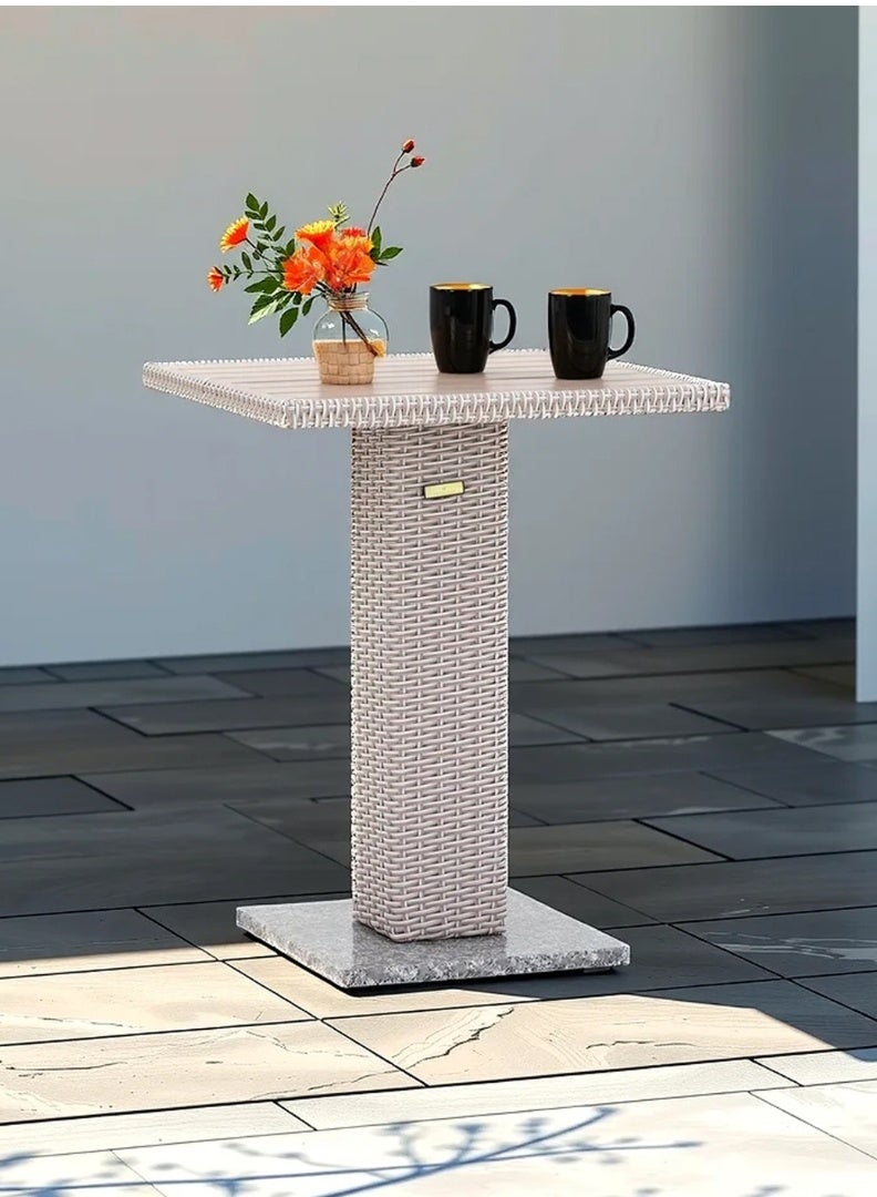 ROYALOAK Sepang Malaysian Wicker Outdoor Table | Elegant Fiber Rattan & Aluminum Frame | Wooden Texture Top with Marble Base | Stylish & Durable Outdoor Table | Exclusive Malaysian Collection - Image 1