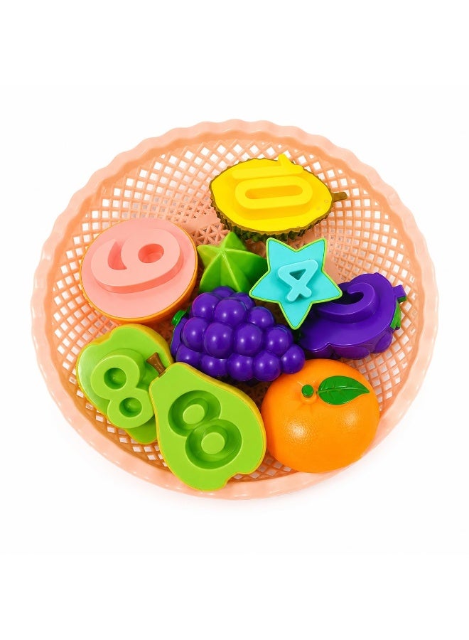 vGRASSP Fruits and Numbers Matching Educational Toy with Storage Basket – Montessori Learning Game for Kids – Number Recognition, Counting, Color & Fruit Identification – Preschool Educational Sorting & Matching Toy – Hand Eye Coordination & Fine Motor Skills Development – 22 x 22 x 4 cm - Image 1