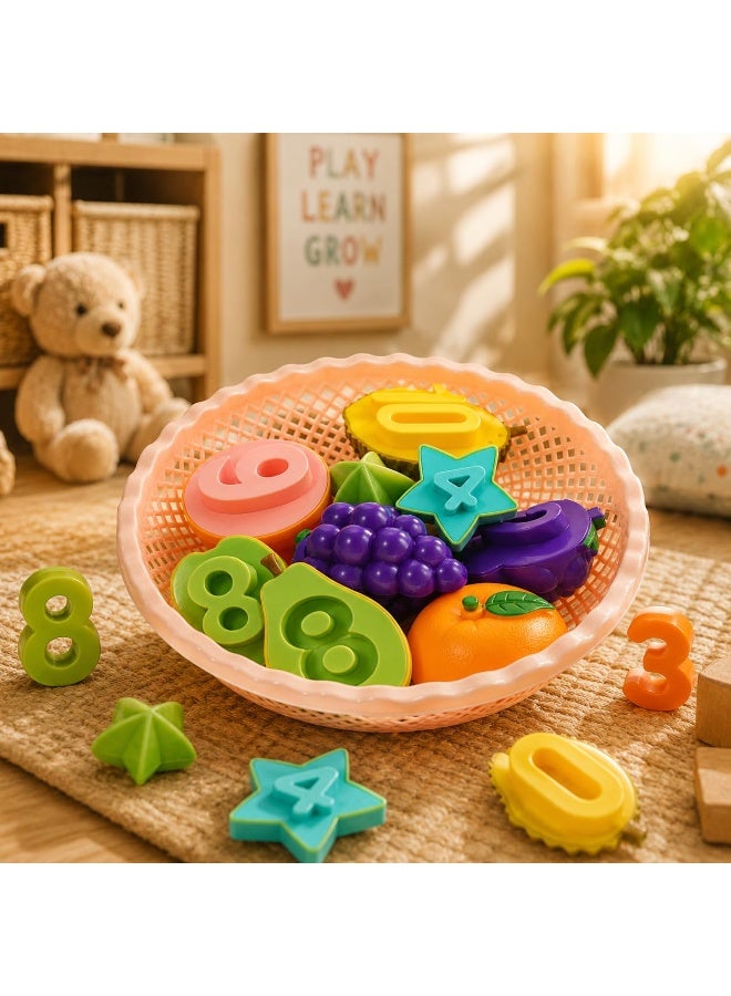 vGRASSP Fruits and Numbers Matching Educational Toy with Storage Basket – Montessori Learning Game for Kids – Number Recognition, Counting, Color & Fruit Identification – Preschool Educational Sorting & Matching Toy – Hand Eye Coordination & Fine Motor Skills Development – 22 x 22 x 4 cm - Image 2