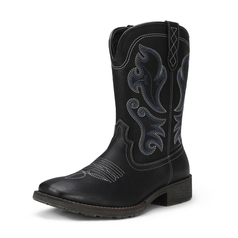 TruVeld Men's Western Cowboy Boots with Embroidered Design - Comfortable Square Toe, Durable Wide Toe, Stylish Western Boots for All-Day Wear - Image 1