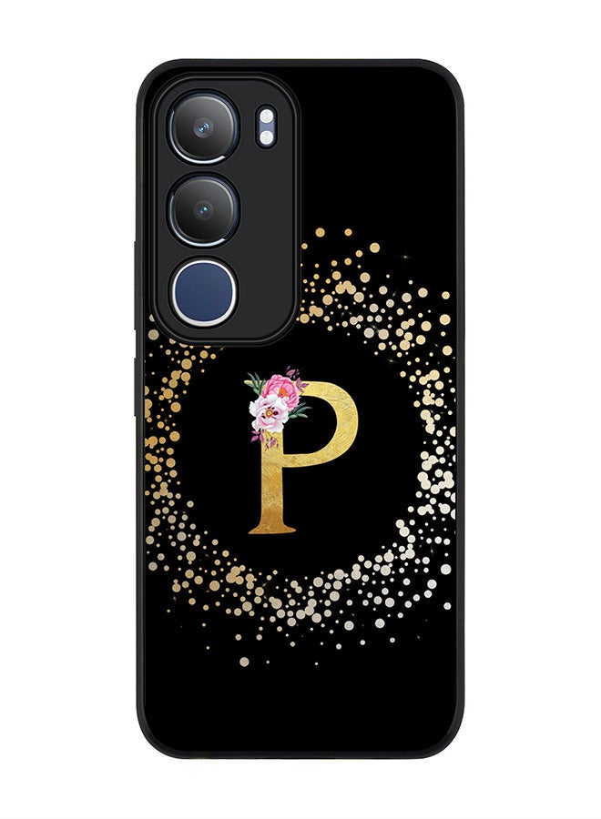 For vivo Y19s / Y19s Pro Case,Slim fit Camera Protection, Shockproof Thin Phone cover  - Custom Monogram Floral - P ( Black )