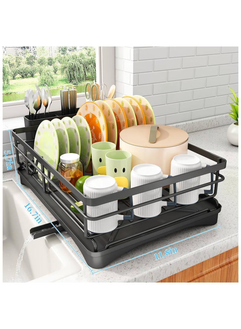 Anmi Stainless Steel Dish Rack for Kitchen Counter, Large-Capacity Dish Drainer with Cutlery Holder, Kitchen Organizer for Dishes, Spoons and Forks, Black - Image 4