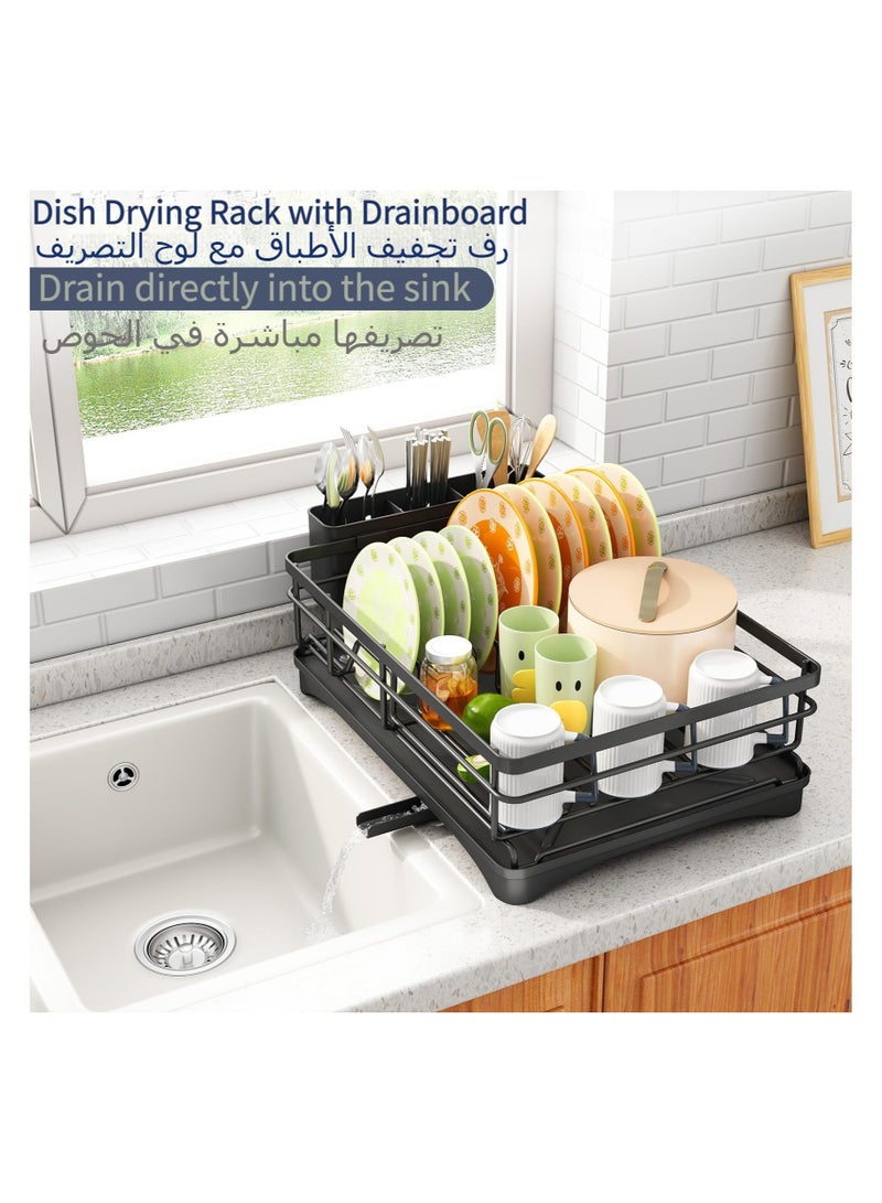 Anmi Stainless Steel Dish Rack for Kitchen Counter, Large-Capacity Dish Drainer with Cutlery Holder, Kitchen Organizer for Dishes, Spoons and Forks, Black - Image 5