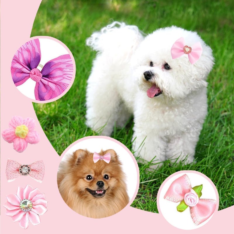Pet Hair Bows, Bowknot Hair Clips, Floral Pet Headwear, Decorative Hair Barrettes, Puppy Grooming Accessories, Pet Apparel Decor for Small Dogs Cats, Pink Series, 12 Assorted Designs, 24 Pcs - Image 5