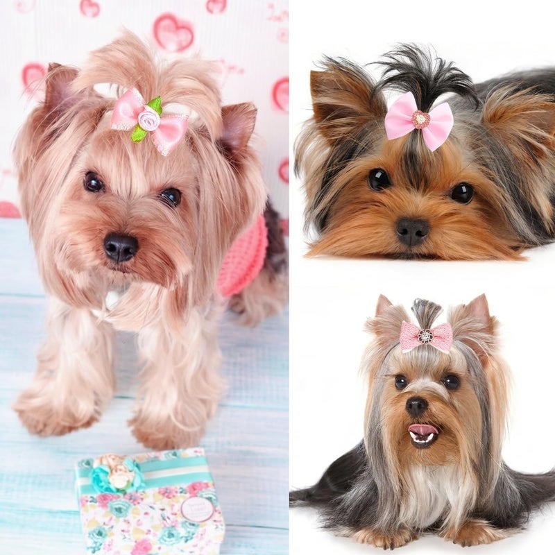 Pet Hair Bows, Bowknot Hair Clips, Floral Pet Headwear, Decorative Hair Barrettes, Puppy Grooming Accessories, Pet Apparel Decor for Small Dogs Cats, Pink Series, 12 Assorted Designs, 24 Pcs - Image 3