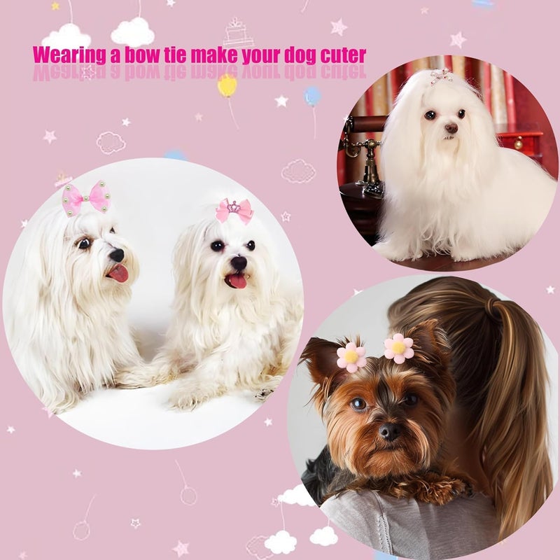 Pet Hair Bows, Bowknot Hair Clips, Floral Pet Headwear, Decorative Hair Barrettes, Puppy Grooming Accessories, Pet Apparel Decor for Small Dogs Cats, Pink Series, 12 Assorted Designs, 24 Pcs - Image 4
