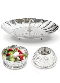 Arabest Steamer Shelf, Stainless Steel Steamer Basket with Removable Handle, Collapsible Steaming Basket Fits Various Pots and Pans (19.5 x 19.5 cm)  - Image 1