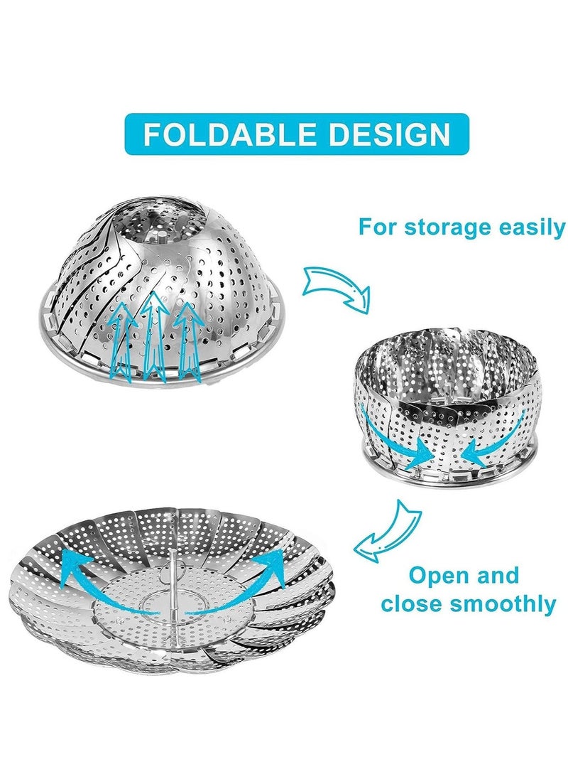 Arabest - Steamer Shelf, Stainless Steel Steamer Basket with Removable Handle, Collapsible Steaming Basket Fits Various Pots and Pans (19.5 x 19.5 cm) - Image 1