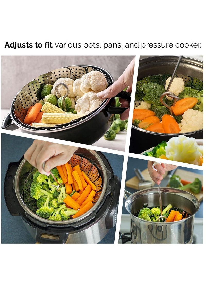 Arabest - Steamer Shelf, Stainless Steel Steamer Basket with Removable Handle, Collapsible Steaming Basket Fits Various Pots and Pans (19.5 x 19.5 cm) - Image 1