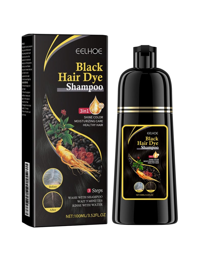 EELHOE Hair Dye Shampoo, Hair Hair Dye Shampoo 3 in 1, Hair Instant Dye Shampoo, Hair Color for Gray Hair Coverage, Long Lasting Hair Color Shampoo for Women  Men 100ml (Black) - Image 1