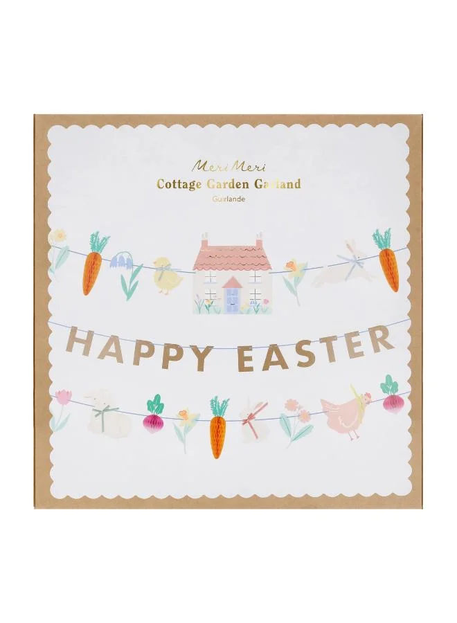 Meri Meri  Easter Vegetable Garden Garland Set - 3 Paper Garlands with Honeycomb Carrots and Radishes, Happy Easter Gold Foil Message, Velvet Bow Details, Spring Party Decoration  | Best Price UAE