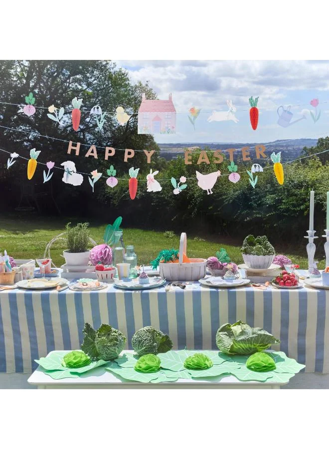Meri Meri  Easter Vegetable Garden Garland Set - 3 Paper Garlands with Honeycomb Carrots and Radishes, Happy Easter Gold Foil Message, Velvet Bow Details, Spring Party Decoration  | Best Price UAE