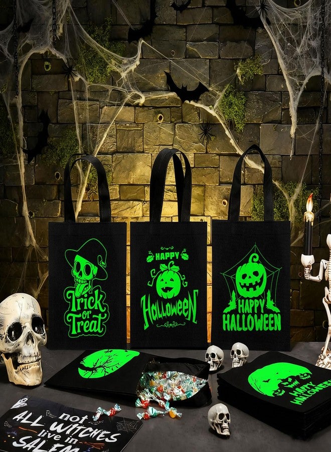 SilTriangle 24 Pack Luminous Halloween Non Woven Tote Bags, 7.9 x 9.8 in Light up Trick or Treat Goodies Bags, Reusable Halloween Candy Gift Tote with Handles for Party Favor Supplies(Classic Style) - Image 5