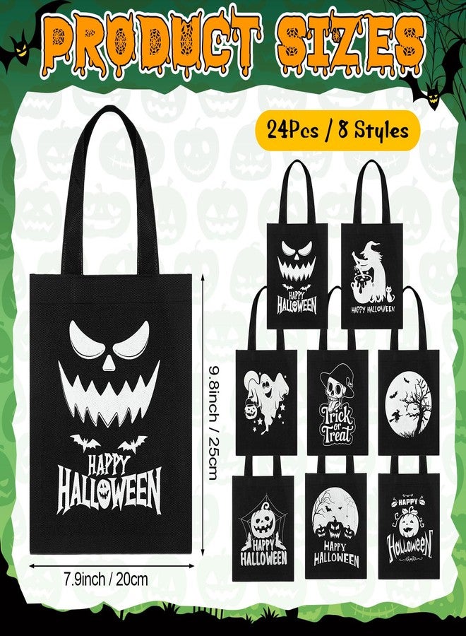 SilTriangle 24 Pack Luminous Halloween Non Woven Tote Bags, 7.9 x 9.8 in Light up Trick or Treat Goodies Bags, Reusable Halloween Candy Gift Tote with Handles for Party Favor Supplies(Classic Style) - Image 2