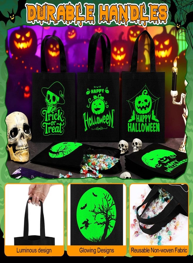 SilTriangle 24 Pack Luminous Halloween Non Woven Tote Bags, 7.9 x 9.8 in Light up Trick or Treat Goodies Bags, Reusable Halloween Candy Gift Tote with Handles for Party Favor Supplies(Classic Style) - Image 4