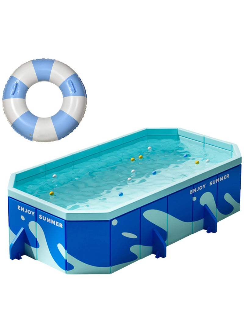 AUTOYSUR Non-Inflatable Foldable Swimming Pool for Kids and Adults Foldable Kids Pool Quick Setup Easy Storage Outdoor Pool Durable Design for Family Backyard Garden Water Fun (Blue-220 * 150 * 50cm) - Image 1