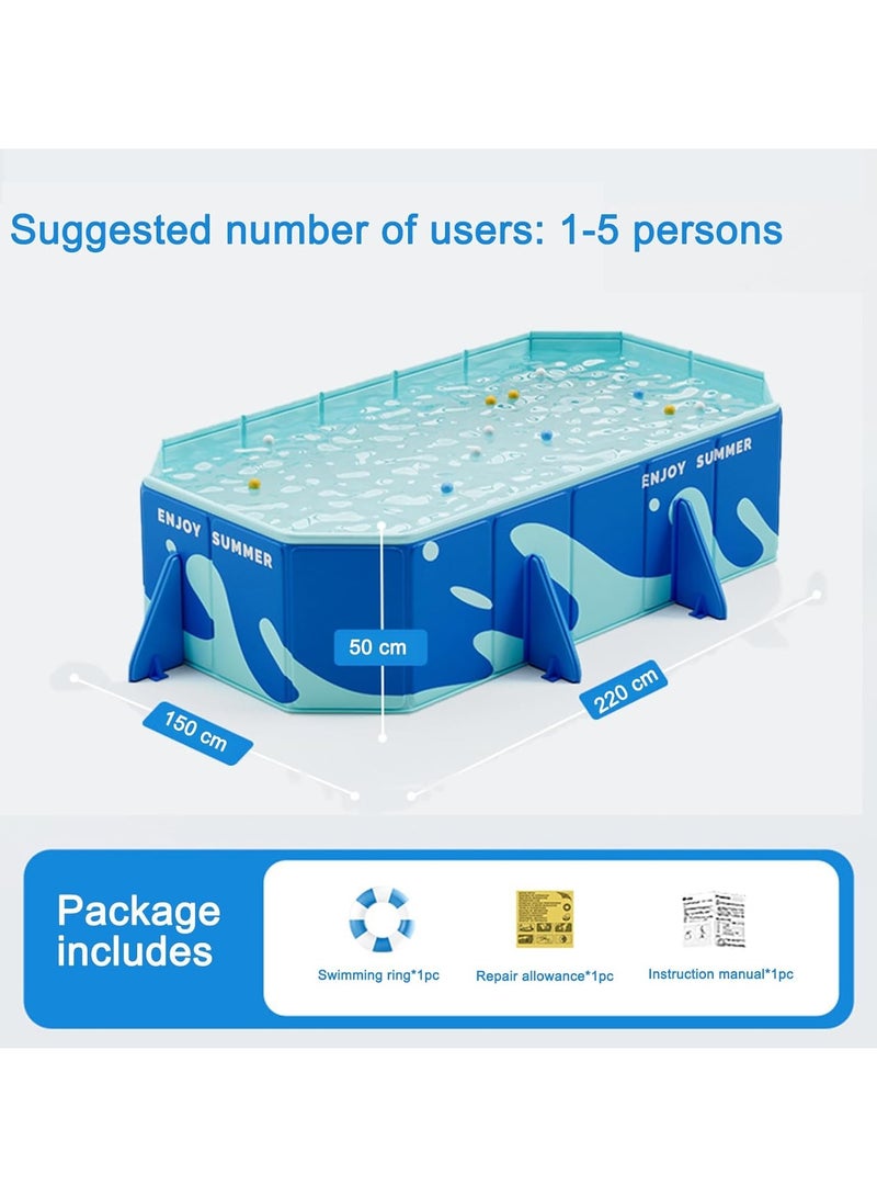 AUTOYSUR Non-Inflatable Foldable Swimming Pool for Kids and Adults Foldable Kids Pool Quick Setup Easy Storage Outdoor Pool Durable Design for Family Backyard Garden Water Fun (Blue-220 * 150 * 50cm) - Image 2