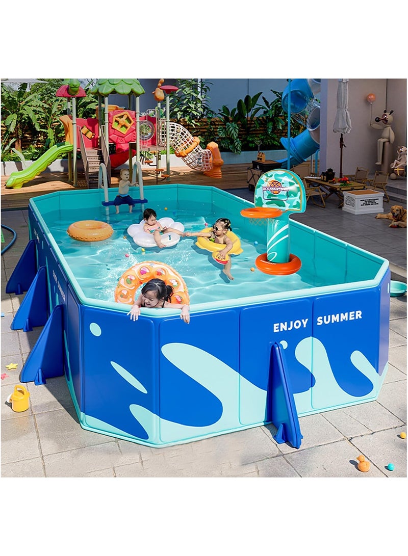 AUTOYSUR Non-Inflatable Foldable Swimming Pool for Kids and Adults Foldable Kids Pool Quick Setup Easy Storage Outdoor Pool Durable Design for Family Backyard Garden Water Fun (Blue-220 * 150 * 50cm) - Image 5
