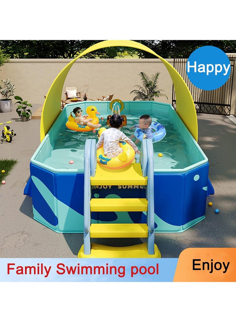 AUTOYSUR Non-Inflatable Foldable Swimming Pool for Kids and Adults Foldable Kids Pool Quick Setup Easy Storage Outdoor Pool Durable Design for Family Backyard Garden Water Fun (Blue-220 * 150 * 50cm) - Image 3