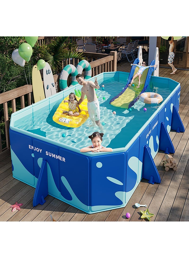 AUTOYSUR Non-Inflatable Foldable Swimming Pool for Kids and Adults Foldable Kids Pool Quick Setup Easy Storage Outdoor Pool Durable Design for Family Backyard Garden Water Fun (Blue-220 * 150 * 50cm) - Image 4