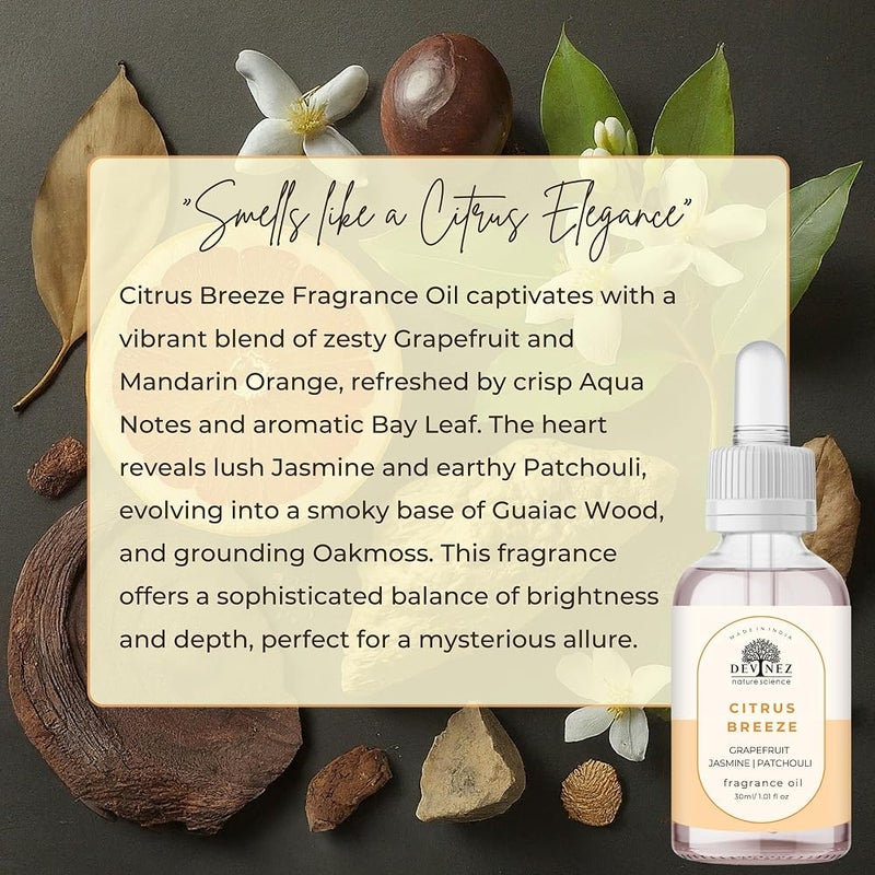 Devinez Citrus Breeze Fragrance Oil - (30ml), for Aromatherapy, Diffusers, DIY Candles, Air Fresheners, DIY soap-Making (IFRA Certifed) - Image 2