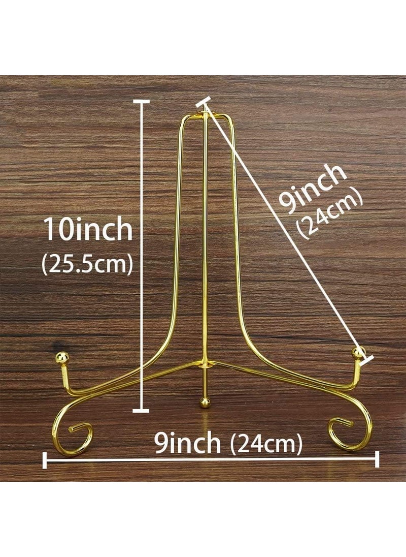 Prescent Prescent 10 inch Foldable Gold Metal Frame Plate Holder Easel Stand for Picture Frame Decorative Plates Photo Book Collectibles Pack of 2 10 inch  - Image 5