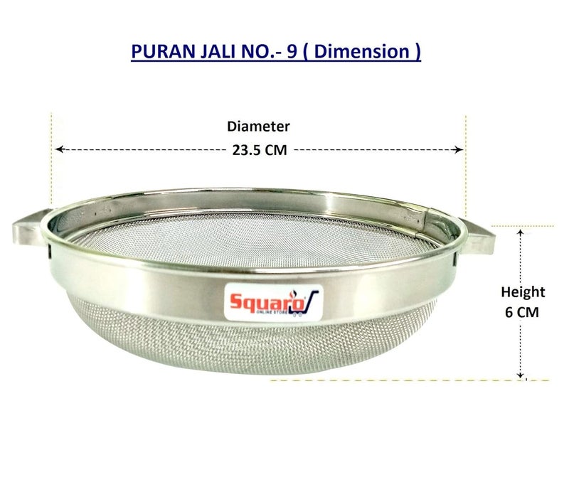 SQUARO High Grade 304 Stainless Steel Wire Mesh Puran Jali Strainer Juice Soup Filter Multi Purpose Kitchen Accessories for Home Puran Jali No 9 Diameter 235 - Image 3