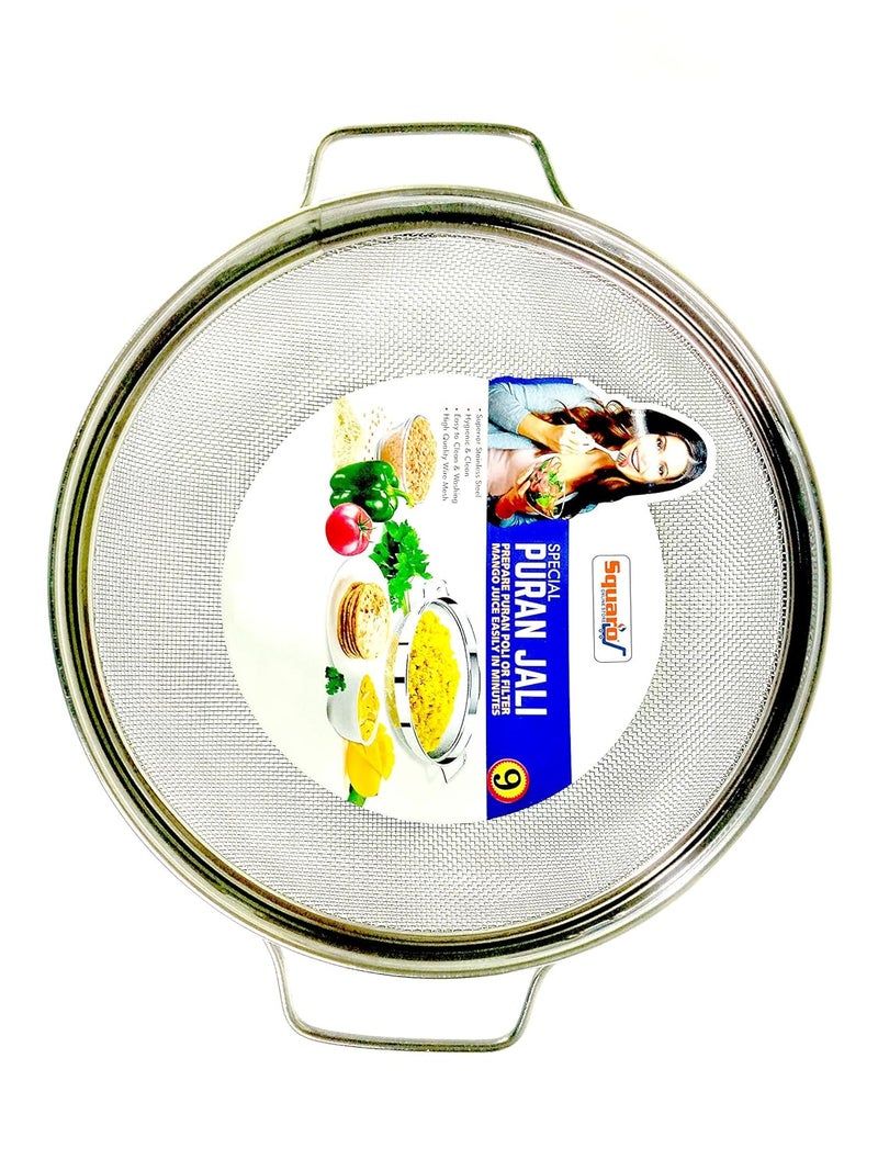 SQUARO High Grade 304 Stainless Steel Wire Mesh Puran Jali Strainer Juice Soup Filter Multi Purpose Kitchen Accessories for Home Puran Jali No 9 Diameter 235 - Image 2