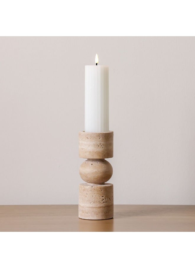 DANUBE HOME Danube Home Norwich Pillar Candle Holder - 7.8X7.8X20.2Cm Peach Travertine Elegant Home Decor Accessory For Candles Perfect For Special Occasions & Everyday Use Unique Artisanal Design  - Image 1