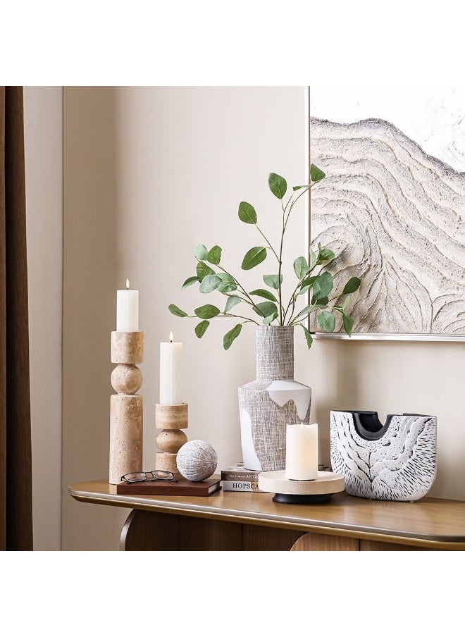 DANUBE HOME Danube Home Norwich Pillar Candle Holder - 7.8X7.8X20.2Cm Peach Travertine Elegant Home Decor Accessory For Candles Perfect For Special Occasions & Everyday Use Unique Artisanal Design  - Image 4