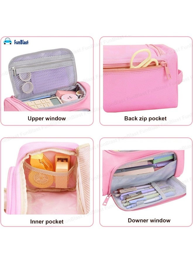 فنبلاست حافظة أقلام فن بلاست كبيرة السعة، حافظة أقلام محمولة متعددة الأغراض بسحاب، حقيبة جمالية للفتيات، حافظة أقلام كاواي، حقائب لطيفة للفتيات، مجموعة منظم أدوات مكتبية (وردي) - Image 5
