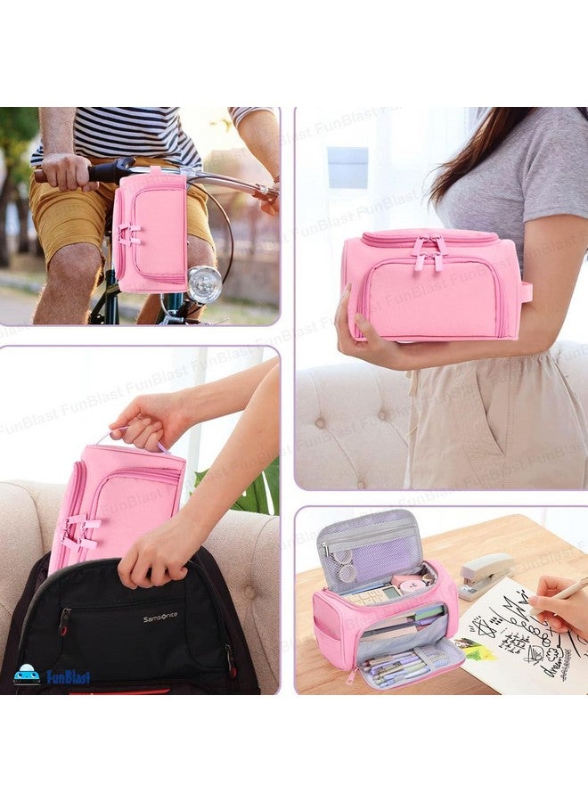 فنبلاست حافظة أقلام فن بلاست كبيرة السعة، حافظة أقلام محمولة متعددة الأغراض بسحاب، حقيبة جمالية للفتيات، حافظة أقلام كاواي، حقائب لطيفة للفتيات، مجموعة منظم أدوات مكتبية (وردي) - Image 2