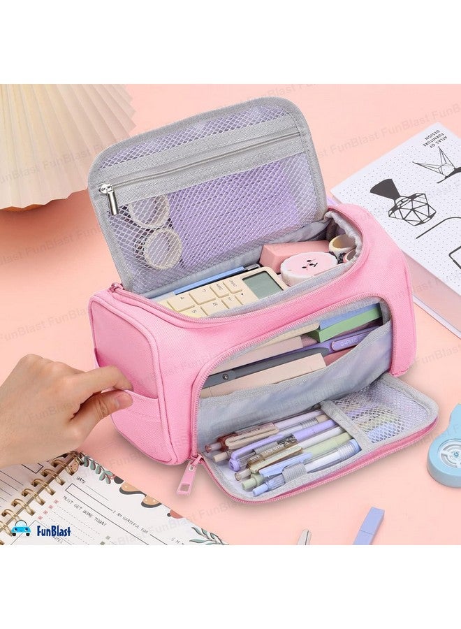 فنبلاست حافظة أقلام فن بلاست كبيرة السعة، حافظة أقلام محمولة متعددة الأغراض بسحاب، حقيبة جمالية للفتيات، حافظة أقلام كاواي، حقائب لطيفة للفتيات، مجموعة منظم أدوات مكتبية (وردي) - Image 4