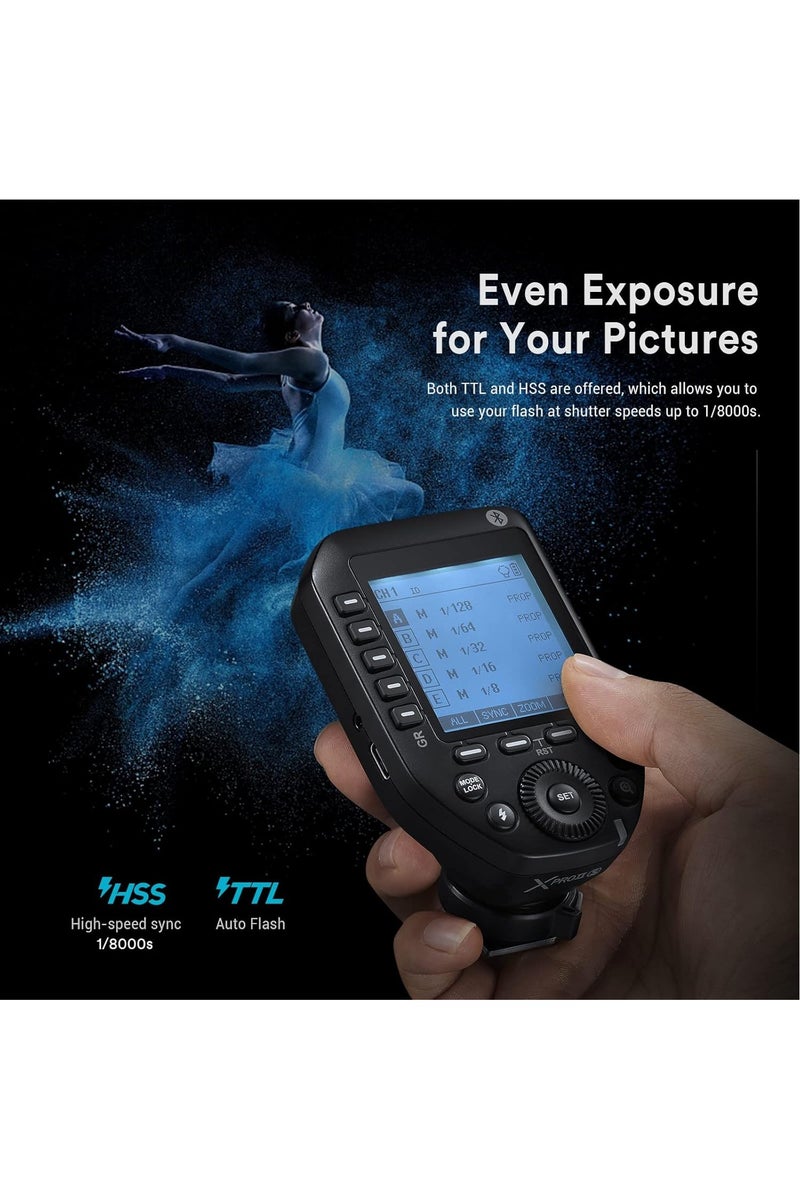 Godox XProII-S Wireless Flash Trigger for Sony Cameras, 2.4G TTL Wireless Flash Transmitter HSS 1/8000S, TCM Transform Function, Bluetooth Connection, New Hotshoe Locking, Large LCD Display - Image 3