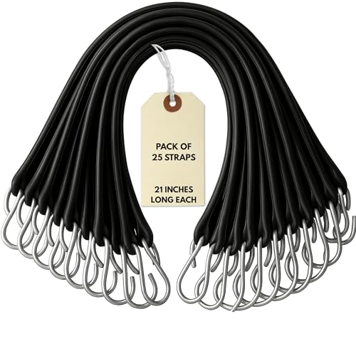 kitchentoolz 21" Inch 10 Pack Rubber Bungee Cords with Metal Hooks for Flatbed Trucks- Heavy Duty Tarp Tie Down Straps - Image 1