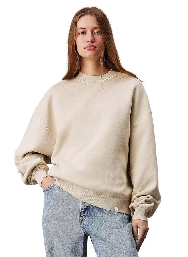 KOTTY Women's Fleece Sweatshirt Solid Pattern with Classic Round Neck(Beige,L) - Image 1