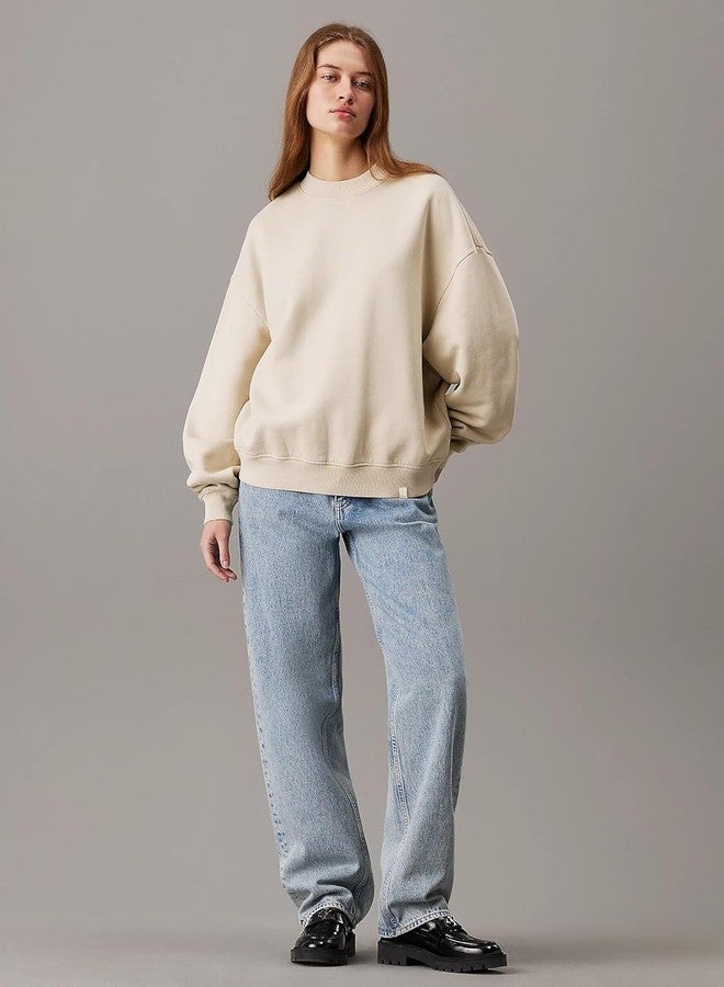 KOTTY Women's Fleece Sweatshirt Solid Pattern with Classic Round Neck(Beige,L) - Image 4