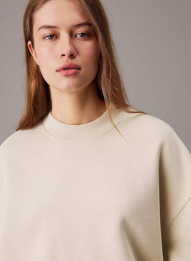 KOTTY Women's Fleece Sweatshirt Solid Pattern with Classic Round Neck(Beige,L) - Image 2