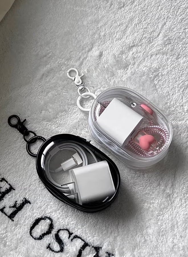 2-Piece Cable Storage Case Portable Hanging Transparent Headphone Case for USB Flash Drive,Keys, Mini Lipstick, Earbuds (Black, White) - Image 1