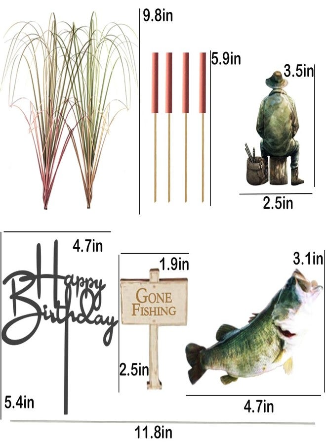 ChoJoy Gone Fishing Cake Topper Fish Birthday Decoration with Angler Fish Cattail Set for Fishing Themed Birthday Party - Image 3