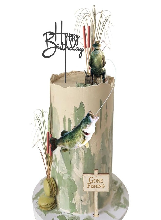 ChoJoy Gone Fishing Cake Topper Fish Birthday Decoration with Angler Fish Cattail Set for Fishing Themed Birthday Party - Image 4