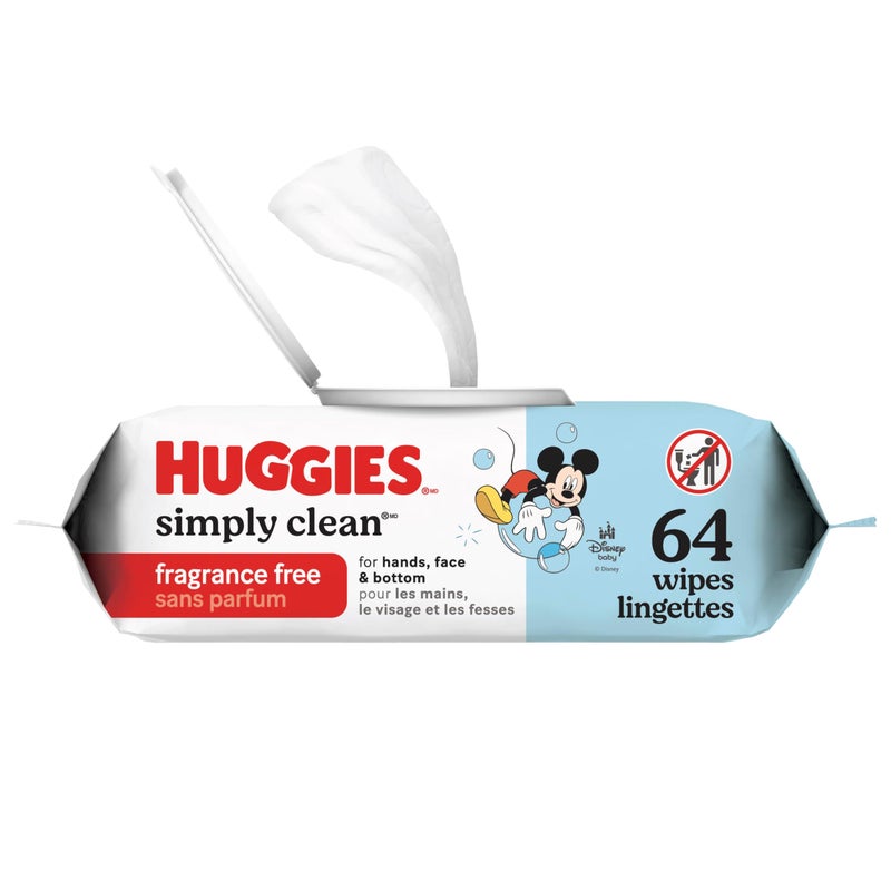 Huggies Simply Clean Unscented Baby Diaper Wipes, 1 Flip-Top Pack (64 Wipes Total), Packaging May Vary - Image 1
