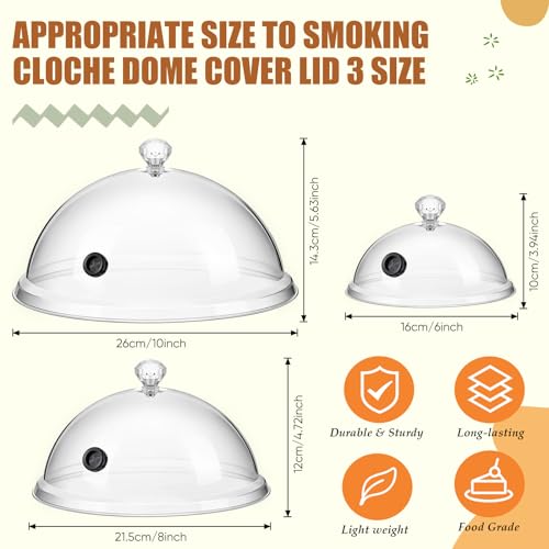 Baderke 3 Pcs Smoking Cloche Dome Cover 6 8 10 Inch Transparent Cocktail Smoker Clear Dome for Gun Smoke Infuser Acrylic Cocktail Lid Accessory for Smoker Infusion Food Drink Plates Bowls and Glass - Image 3