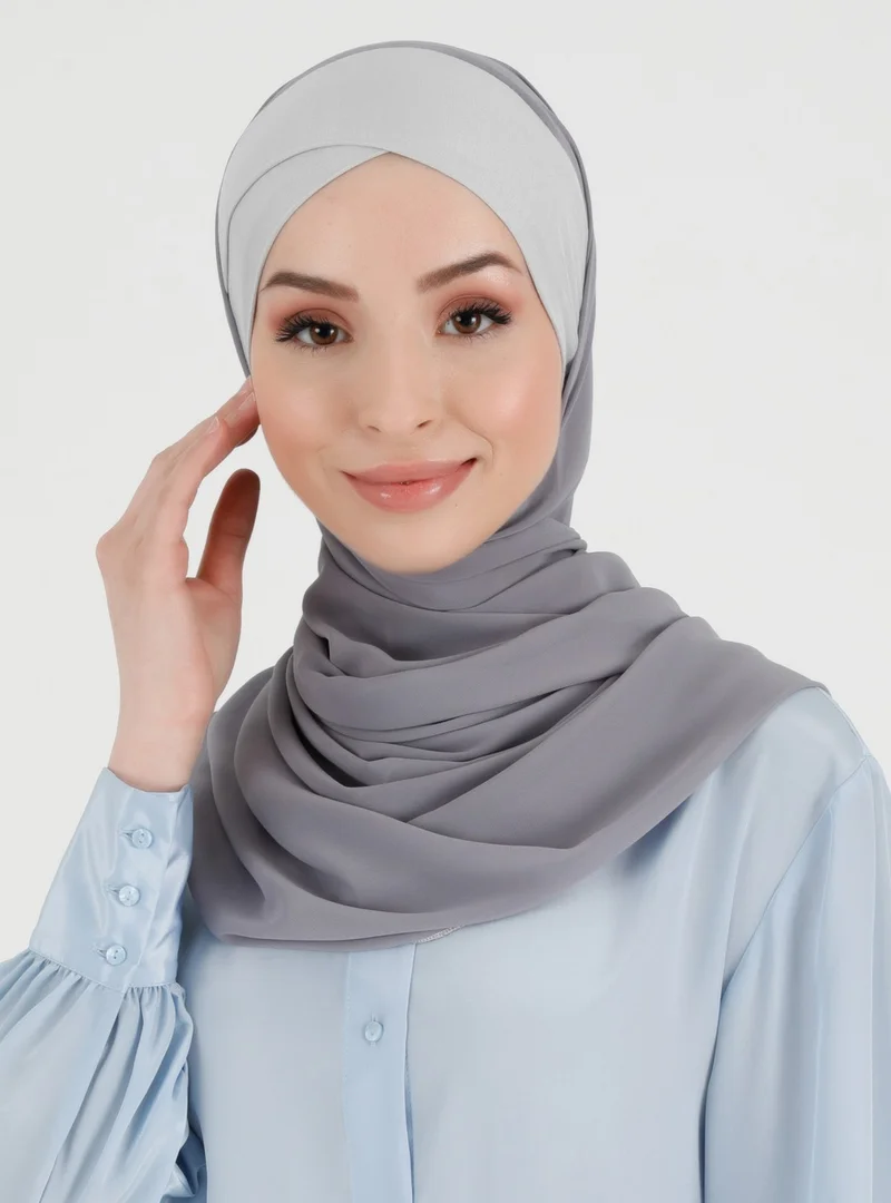 Ecardin Boned Cross Chiffon Shawl - Dark Grey -