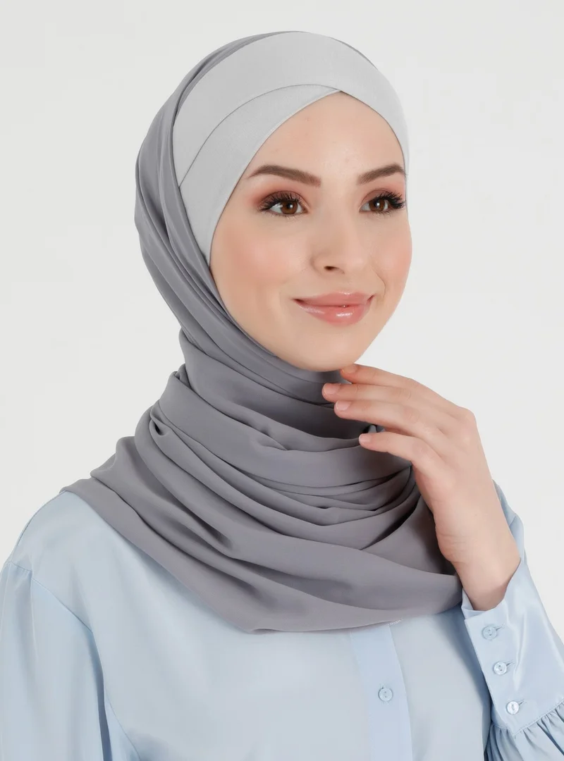 Ecardin Boned Cross Chiffon Shawl - Dark Grey -